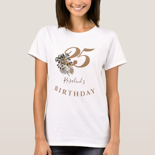 T-shirt Signature personnalisée Nom Gold Floral Anniversai (Devant)