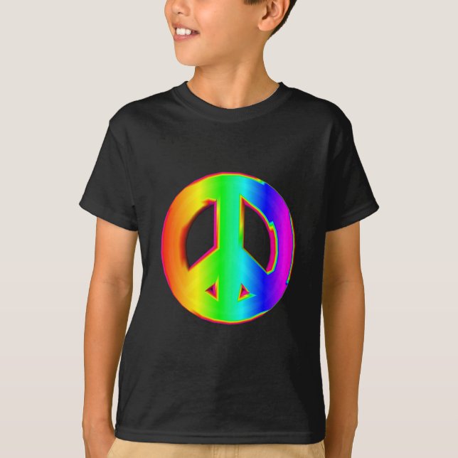T-shirt signe de paix à trois dimensions d'arc-en-ciel #1 (Devant)