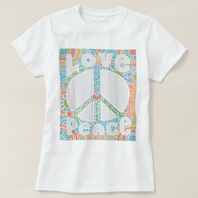 T-shirt SIGNE DE PAIX AMOUR 1960 années 1970 Teinture de c (Design devant)