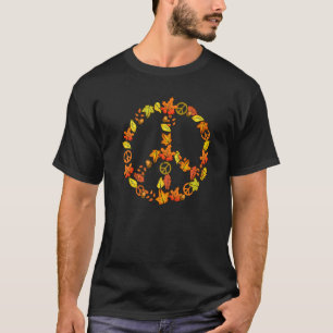 T-shirt Signe de Paix Amour 60s 70s Tie Dye Feuilles d'Au