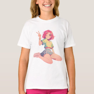 T-shirt Signe de paix Anime - Enfants fille Anime aux chev