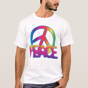 T-shirt Signe de Paix Arc-en-Ciel Hippie Rétro