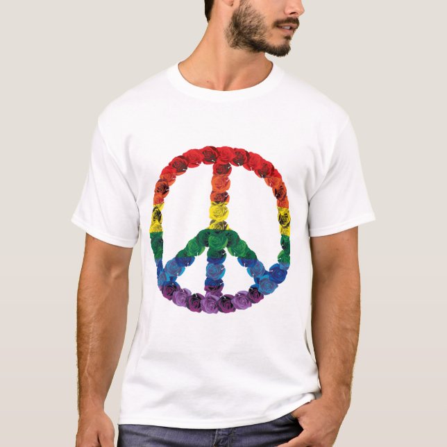 T-shirt Signe de paix d'arc-en-ciel fabriqué à partir de (Devant)