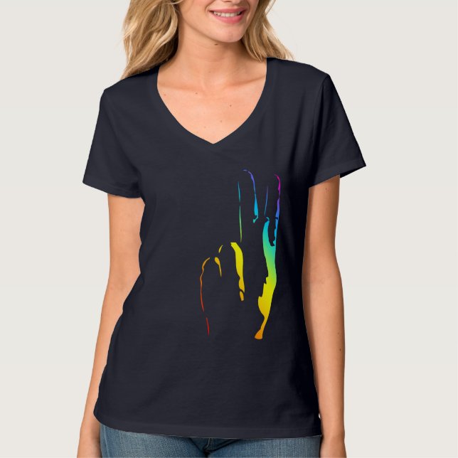 T-shirt signe de paix de la fierté arc en arc (Devant)