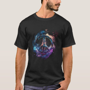 T-shirt Signe de paix de la liberté hippie fleur espace en