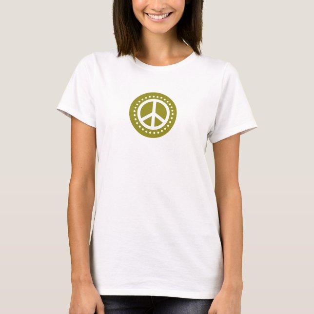 T-shirt Signe de paix de point de polka de vert olive (Devant)