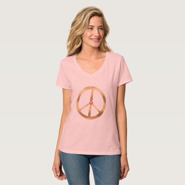 T-shirt Signe de paix d'or avec le coeur (Devant entier)