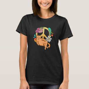 T-shirt Signe de Paix Floral Chat Paresseux Style Graphiqu