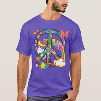 T-shirt Signe de paix hippie groovy Coloré Fleurs des anné