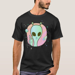 T-shirt Signe de Paix Main Planète Étoiles UFO Cool Trippy