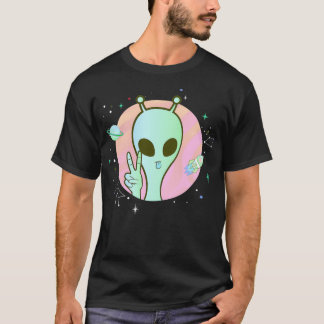 T-shirt Signe de Paix Main Planète Étoiles UFO Cool Trippy