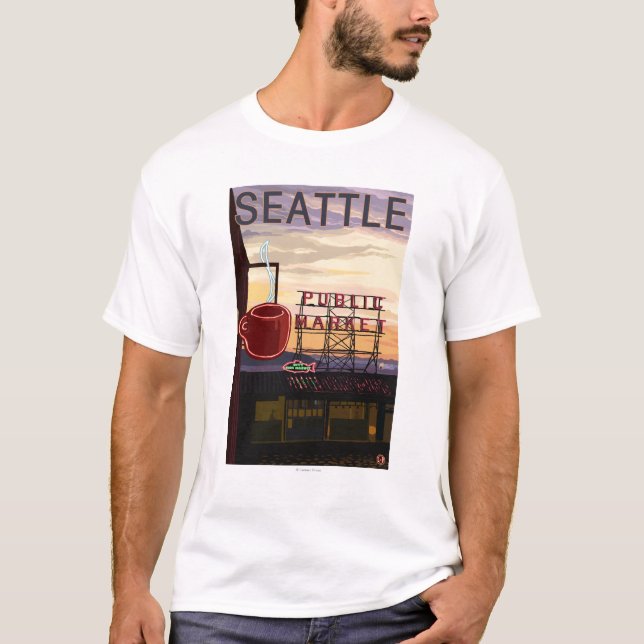 T-shirt Signe du marché d'endroit de SeattlePike et vue de (Devant)