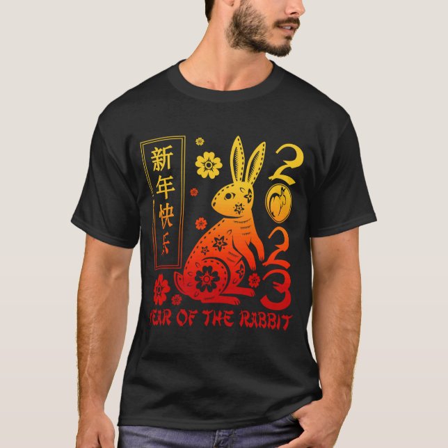 T-shirt Signe Zodiaque 2023 Année Du Lapin Joyeux Chinois (Devant)