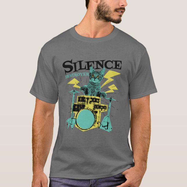 T-shirt Silence Destroyer Cute Chat Jouer Des Tambours (Devant)