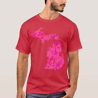 T-shirt Silhouette abstraite rose du Michigan