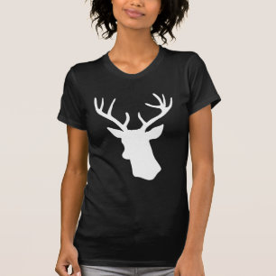 T-shirt Silhouette blanche de tête de cerfs communs -
