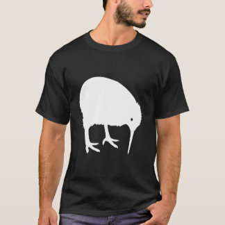 T-shirt Silhouette blanche d'oiseau de kiwi picotant à la