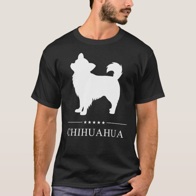 T-shirt Silhouette blanche longue Haired Chihuahua (Devant)