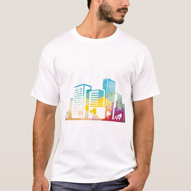 T-shirt silhouette cityscape bâtiment icône couleur ville (Devant)