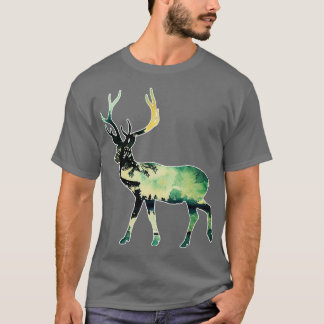T-shirt Silhouette de cerf vert abstrait