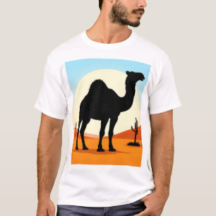 T-shirt Silhouette de chameau dans le paysage du coucher d