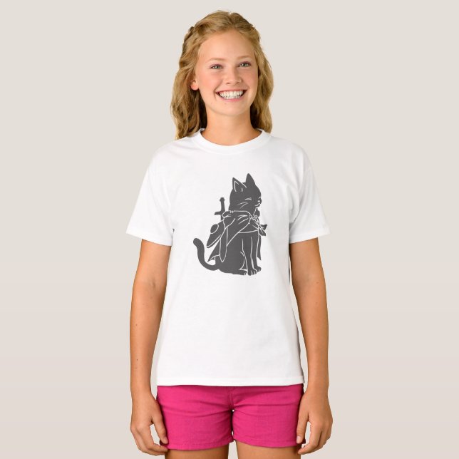 T-shirt Silhouette de chat guerrier - Choisir la couleur a (Devant entier)