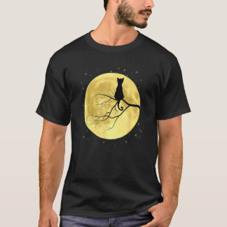 T-shirt Silhouette de chat sur la lune Chat mystique Chat 
