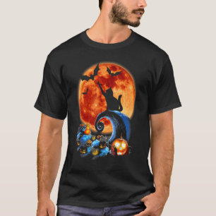 T-shirt Silhouette de costume d'Halloween chat et lune