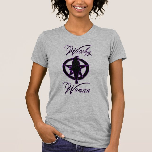 T-shirt Silhouette de femme déchiquetée au pentacle (Devant)