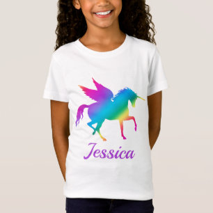 T-Shirt Silhouette de licorne à dégradé de couleurs arc-en