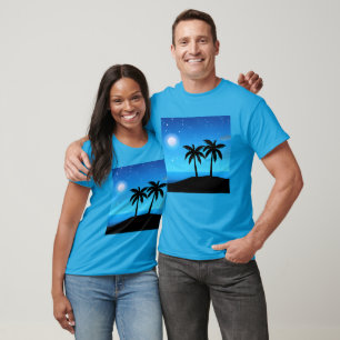 T-shirt Silhouette de l'île tropicale avec lune et étoiles