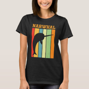 T-shirt Silhouette de l'ombre de narval en couleurs rétro