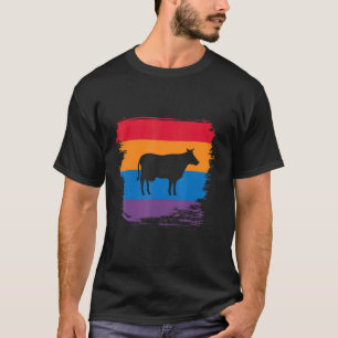 T-shirt Silhouette de l'ombre de vache avec drapeau coloré