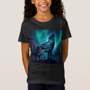 T-Shirt Silhouette de loup hurlant Aurore Boréale