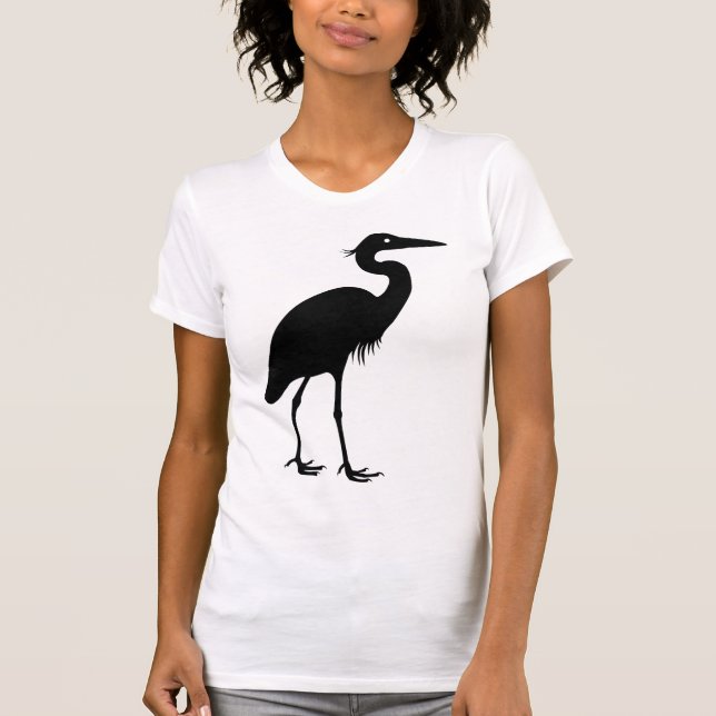 T-shirt Silhouette de noir d'oiseau de héron de grand bleu (Devant)