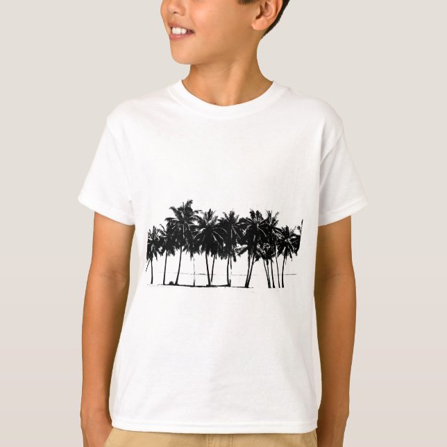T-shirt Silhouette de palmiers blancs noirs (Devant)