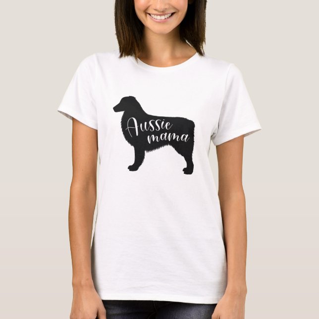 T-shirt Silhouette du berger australien noir| Aussie Mama (Devant)