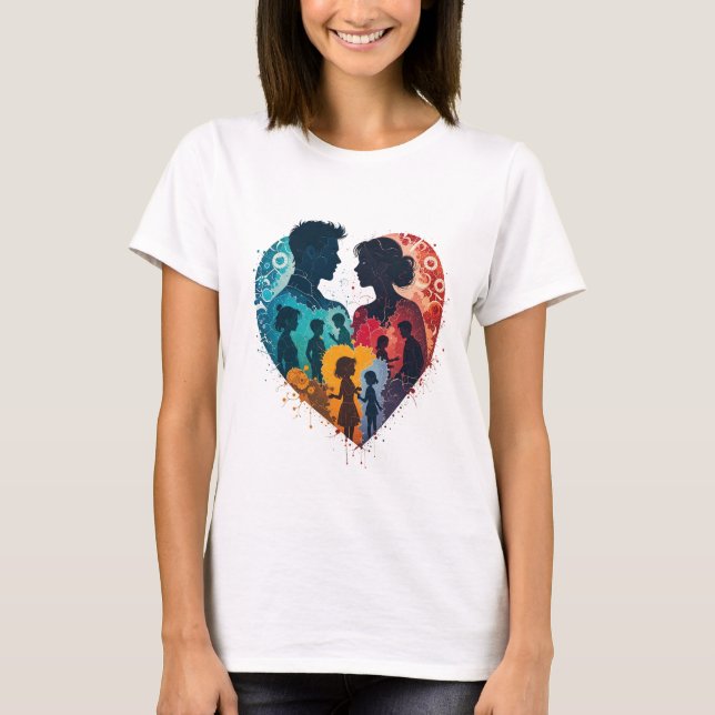 T-shirt Silhouette du coeur floral - Célébration de l'unit (Devant)