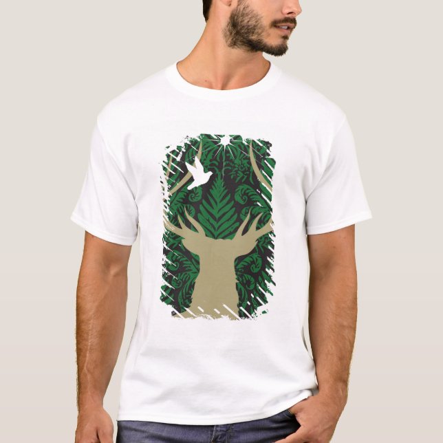 T-shirt Silhouette d'un cerf commun, d'une colombe et (Devant)