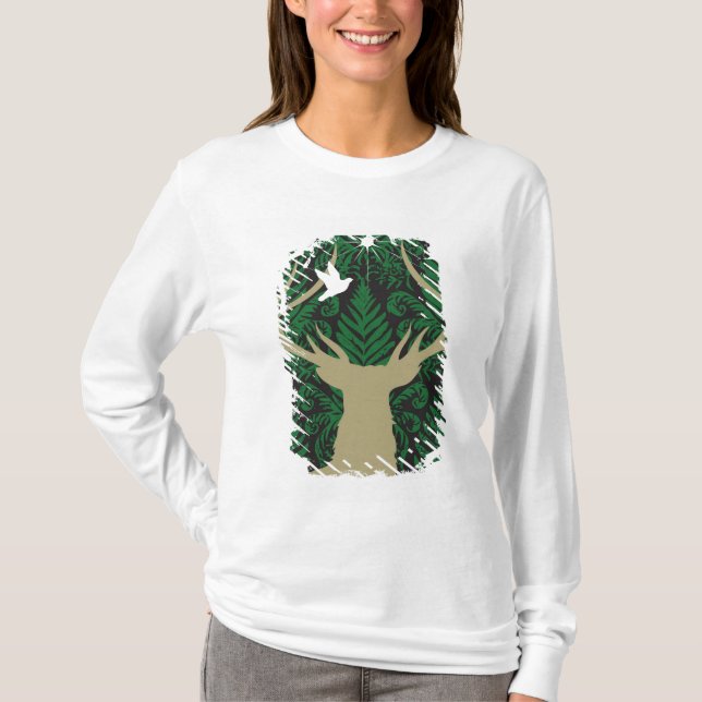 T-shirt Silhouette d'un cerf commun, d'une colombe et (Devant)
