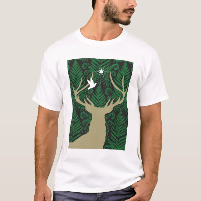 T-shirt Silhouette d'un cerf commun, d'une colombe et (Devant)