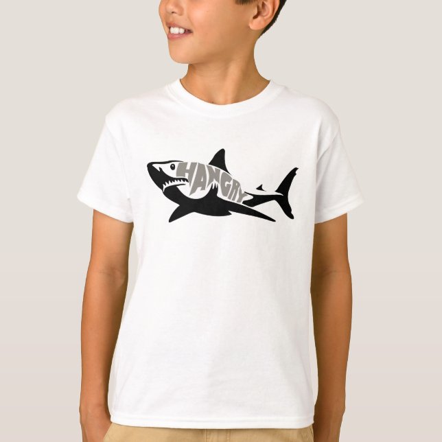 T-shirt Silhouette fraîche de requin de Hangry et noir et (Devant)
