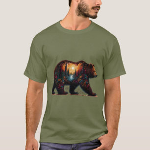 T-shirt Silhouette grizzly contre montagnes