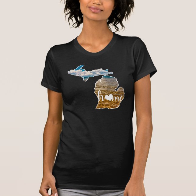 T-shirt Silhouette Michigan Avec Photo Maison Et Lac (Devant)