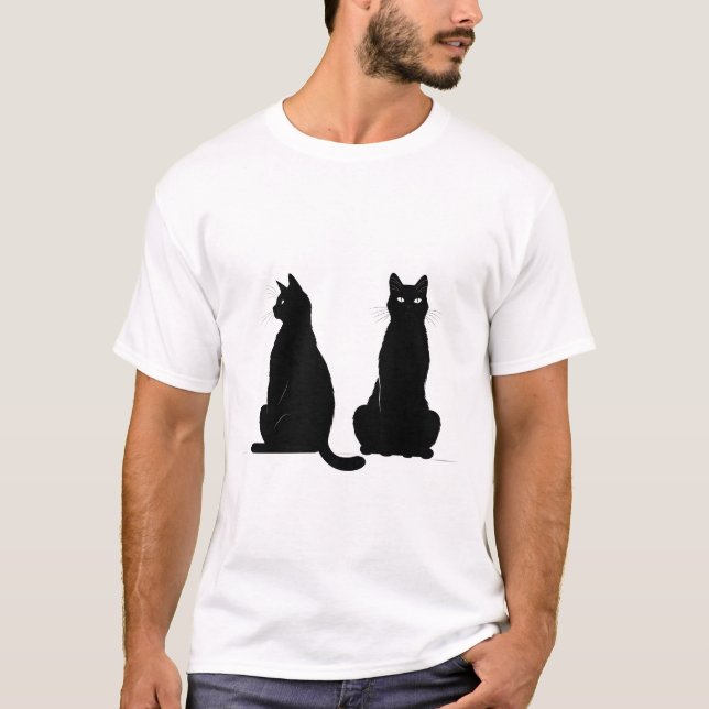 T-shirt Silhouette noire de deux chats (Devant)