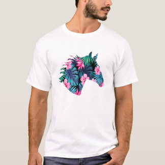 T-shirt Silhouette Pour Cheval Lover Hawaïen Floral T