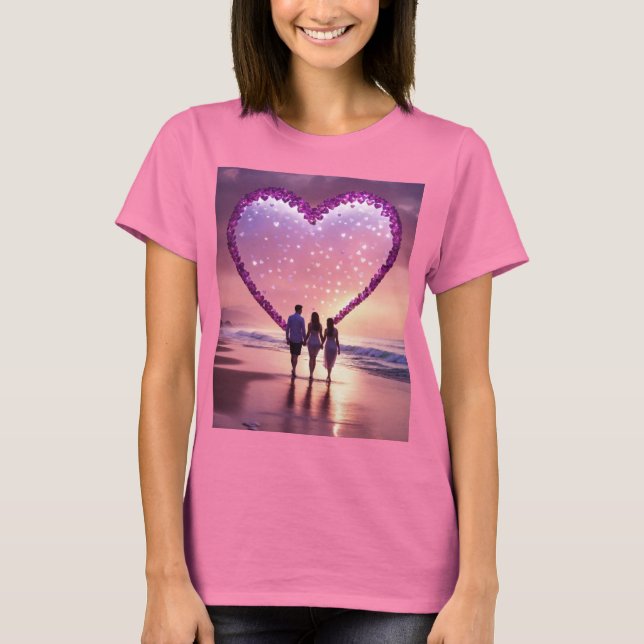 T-shirt Silhouette romantique sous un coeur enflammé (Devant)