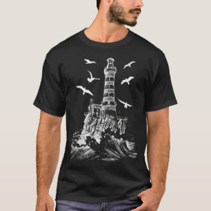 T-shirt Silhouette Seagull Illustrated Lighthouse Image Gi