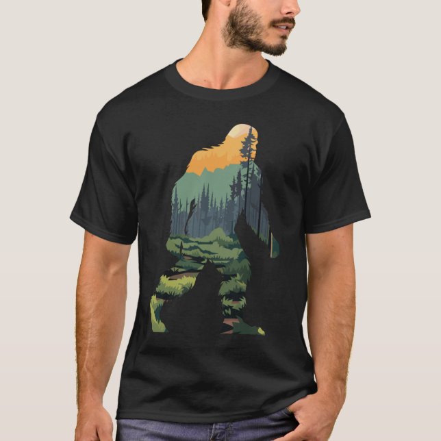 T-shirt Silhouette with Scenic Forest Mountain Sunset gift (Devant)