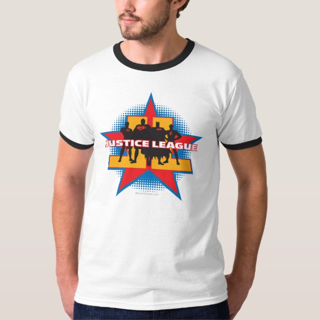 T-shirt Silhouettes de la Ligue de Justice et Arrière - pl (Devant)